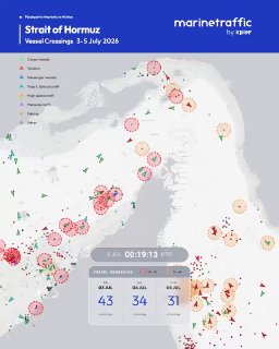 Трафик в Ормузском проливе остаётся стабильным: 108 судов прошли за 3–5 июля